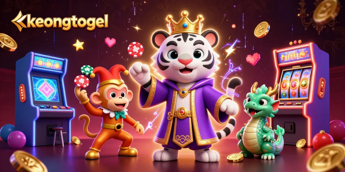 Experience thrilling gameplay with keongtogel's dynamic casino scene featuring slot machines and lively characters.