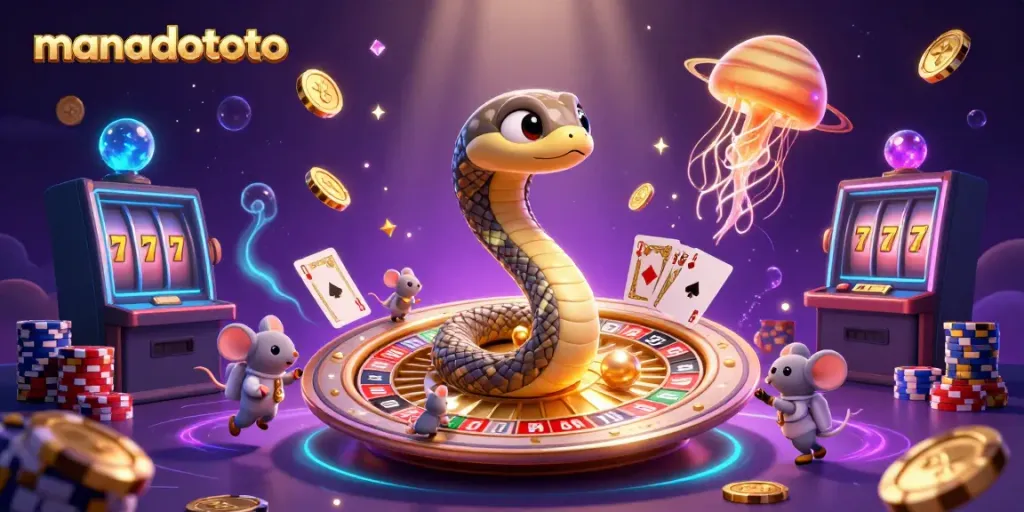 Engage with manadototo's vibrant gaming universe featuring a Saturn ring snake roulette and playful astronaut mice betting.