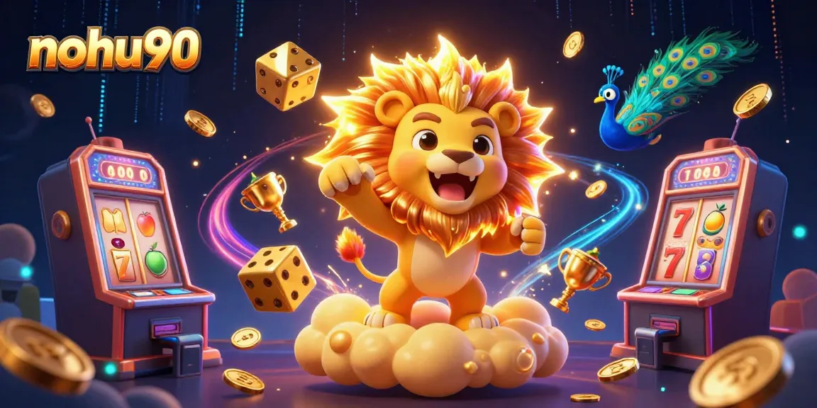 Experience exciting wins with nohu90 in this vibrant casino-themed digital illustration.