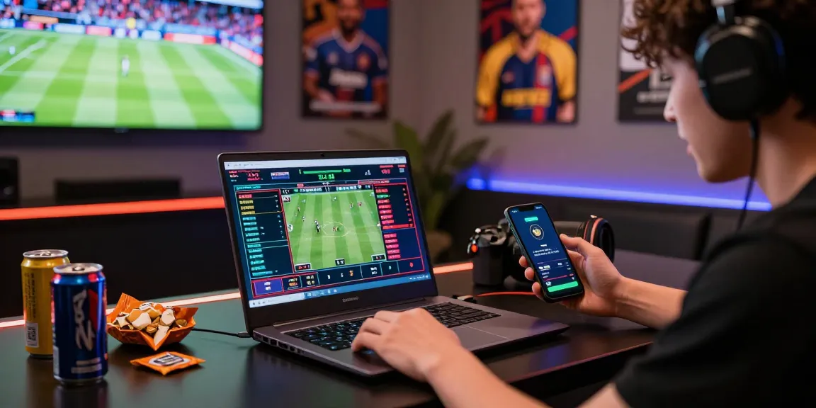 Player enjoying live sports betting on LUCK8 with vibrant interface and gaming setup.