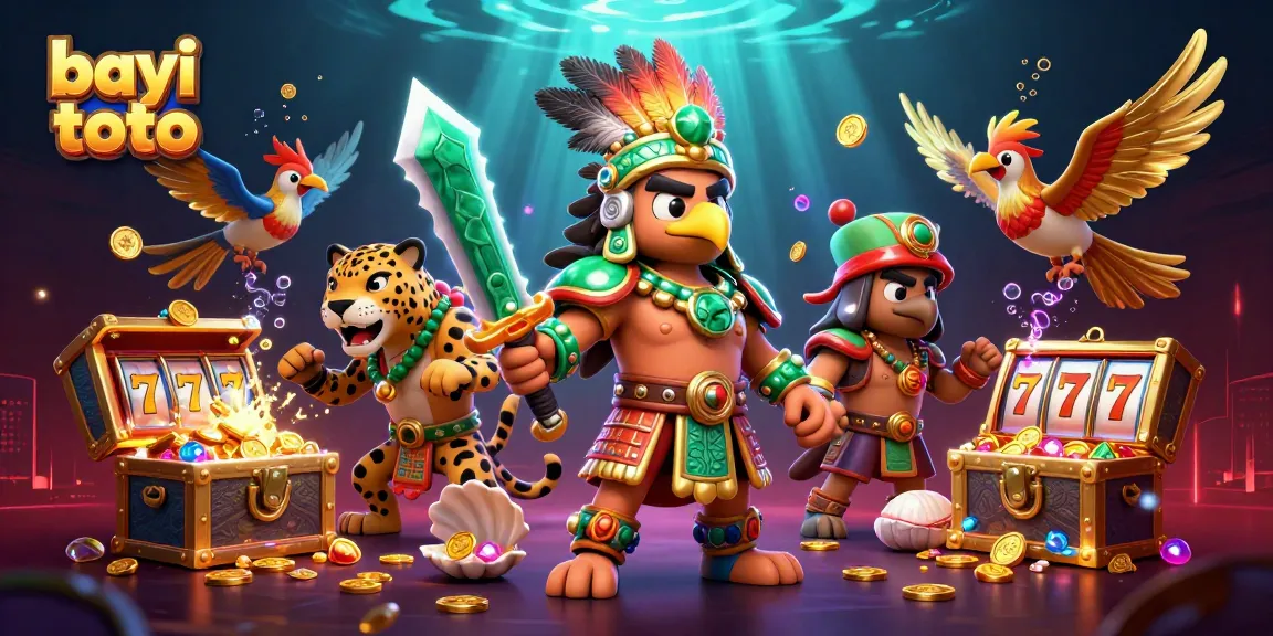 Bayi toto, explore immersive jackpots with Aztec warriors, slot reels amid dazzling treasure and glowing artistry.