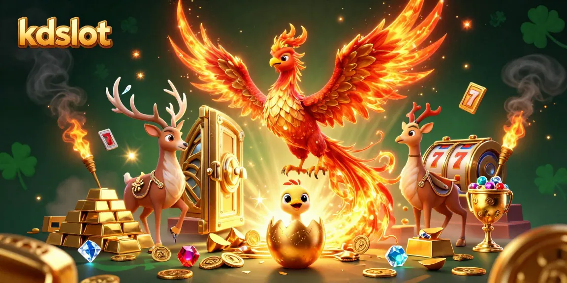 Experience the thrill of kdslot with a vibrant 3D phoenix and treasures in this dynamic casino scene!