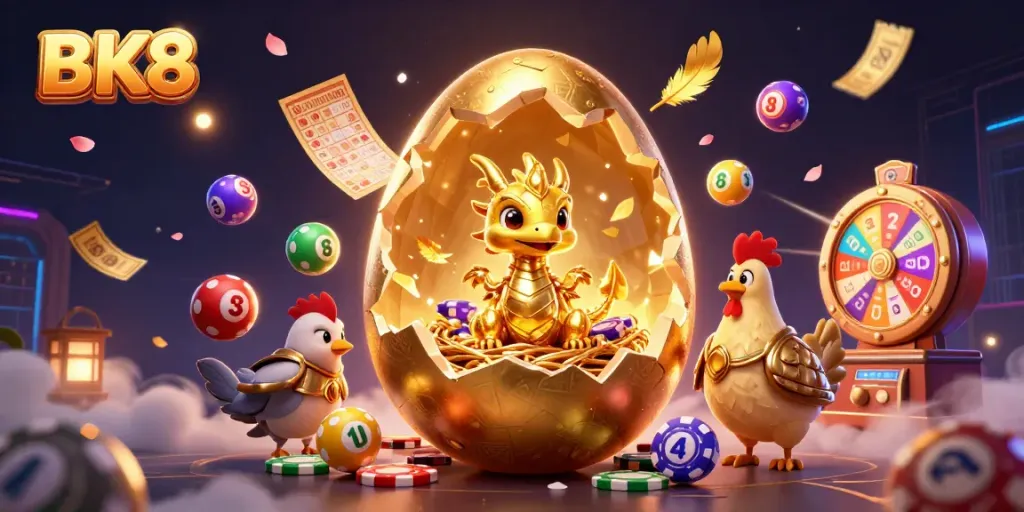 Experience thrilling jackpots with BK8’s enchanting golden dragon guarding a treasure of poker chips.