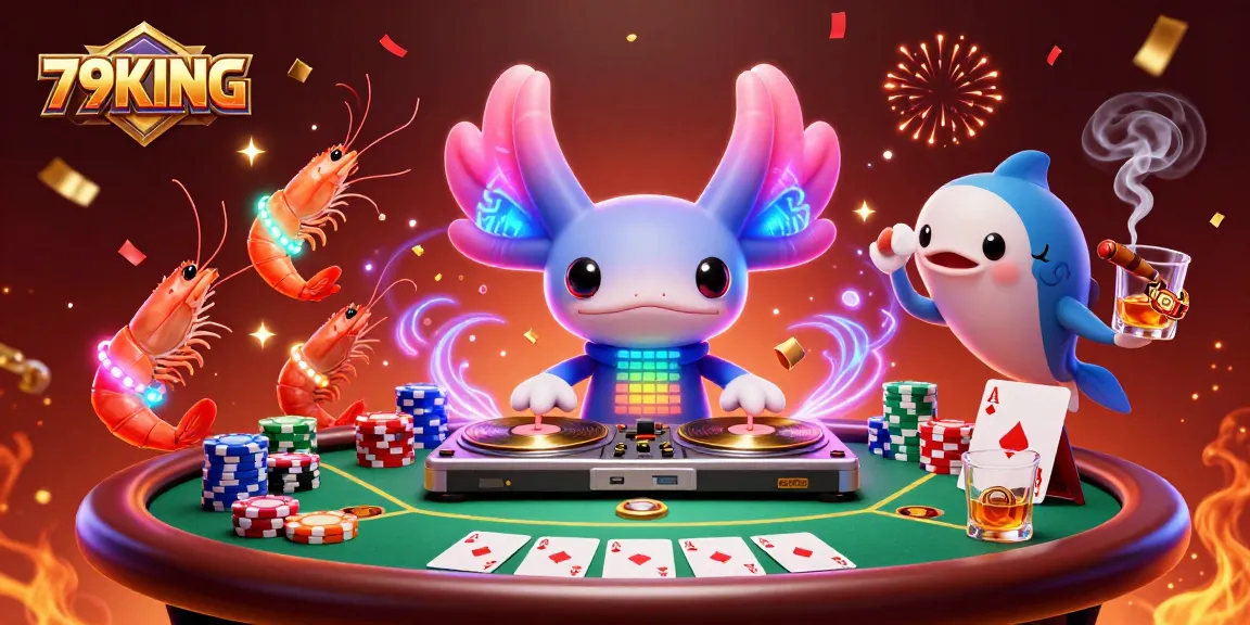 Experience the lively atmosphere of 79KING with vibrant characters and poker elements in a casino scene.