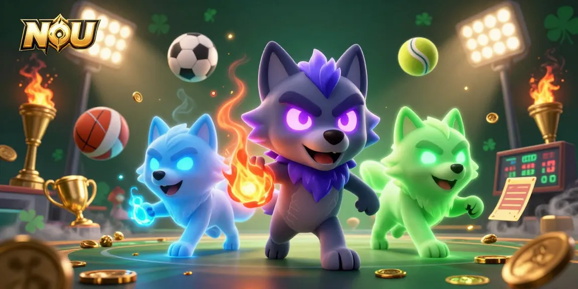 NoHU captures dynamic sports betting excitement with glowing wolves and flying game elements.