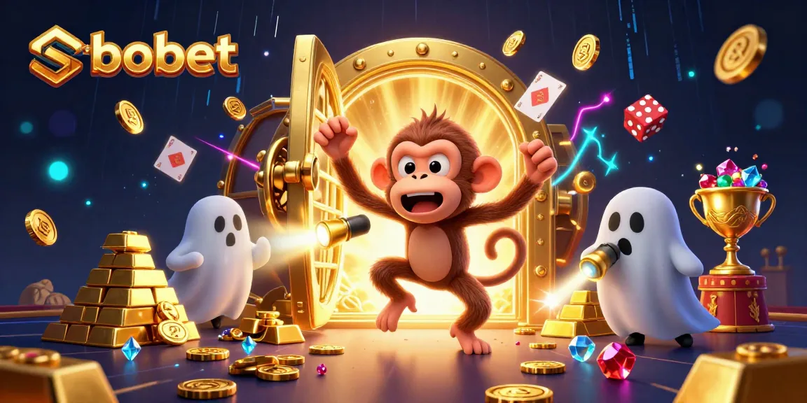 Experience the thrill of sbobet sports betting with unique golden treasures in a haunted casino scene.