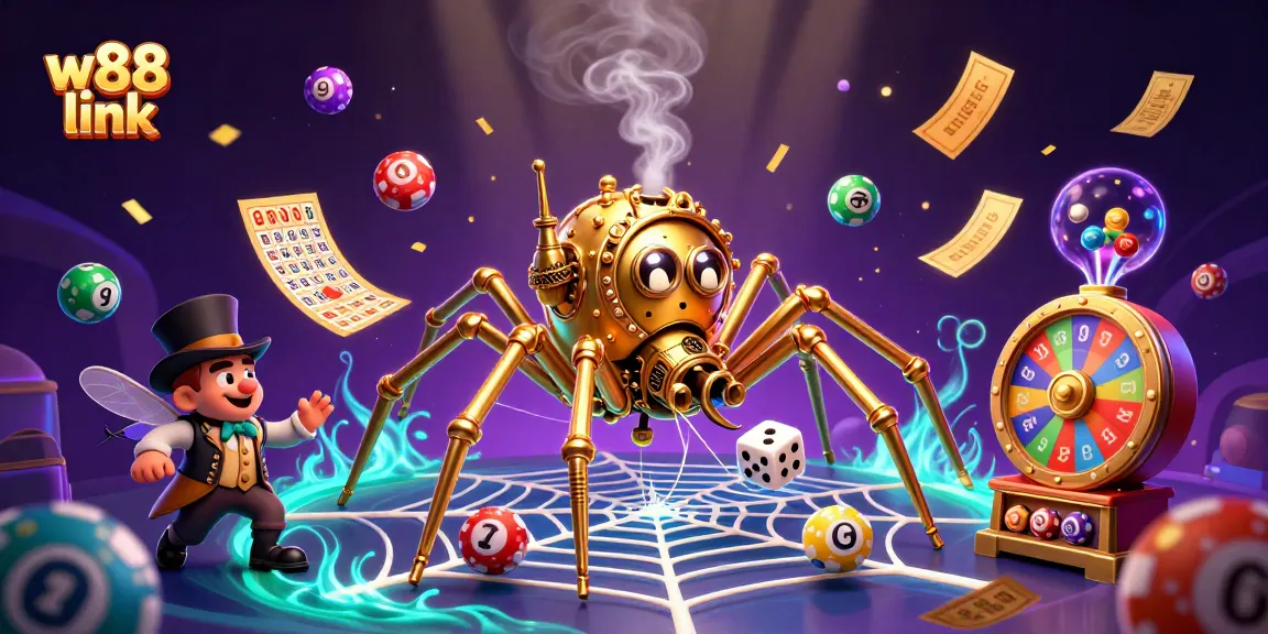 Engage with the exciting w88 link featuring playful steampunk elements in a vibrant casino-themed illustration.