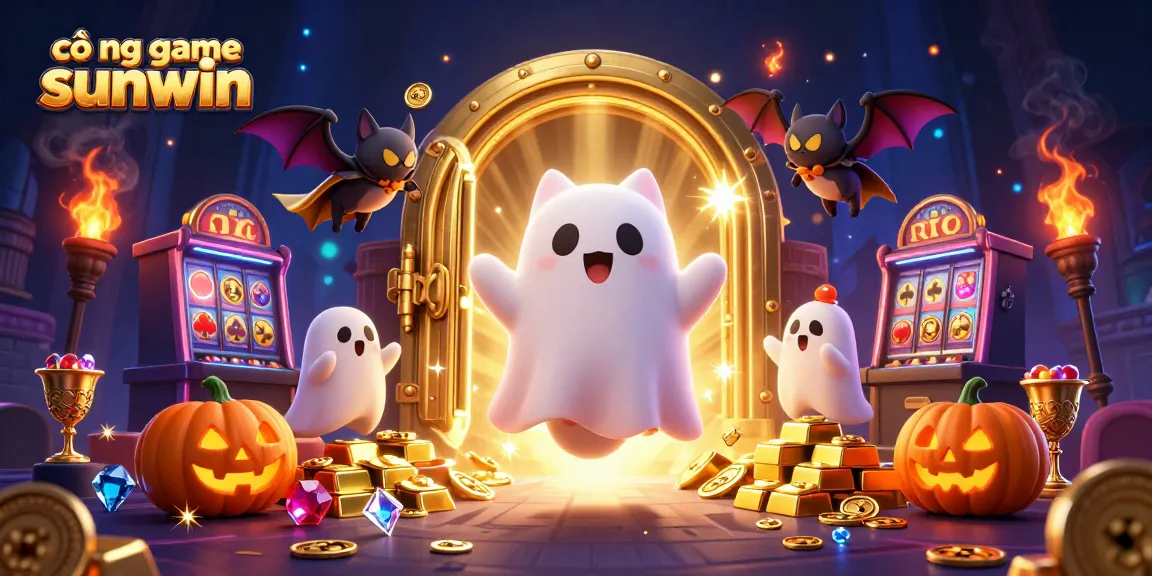 Engage with cổng game sunwin featuring a friendly ghost cat and treasures in a haunted casino.