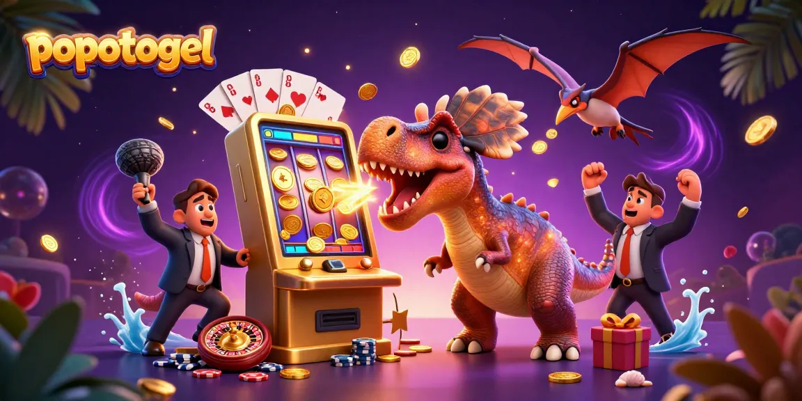 Experience the excitement of popotogel at its finest with vibrant 3D characters interacting in a dynamic casino scene.