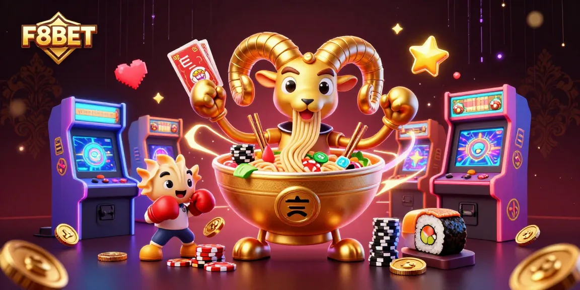 F8BET offers a vibrant 3D casino experience featuring games, cheerful characters, and colorful elements.