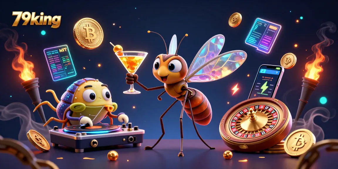 Engage with 79king's animated casino scene featuring unique characters and vibrant crypto elements.