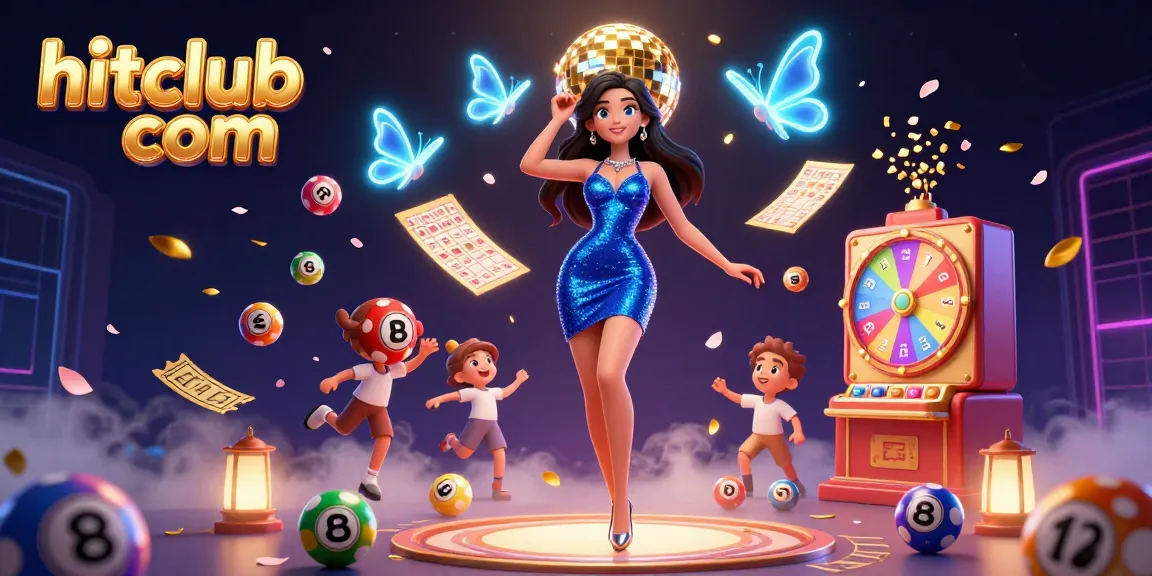 Experience the excitement of hitclub com with colorful lottery balls, dynamic prizes, and vibrant casino elements in a stunning 3D scene.