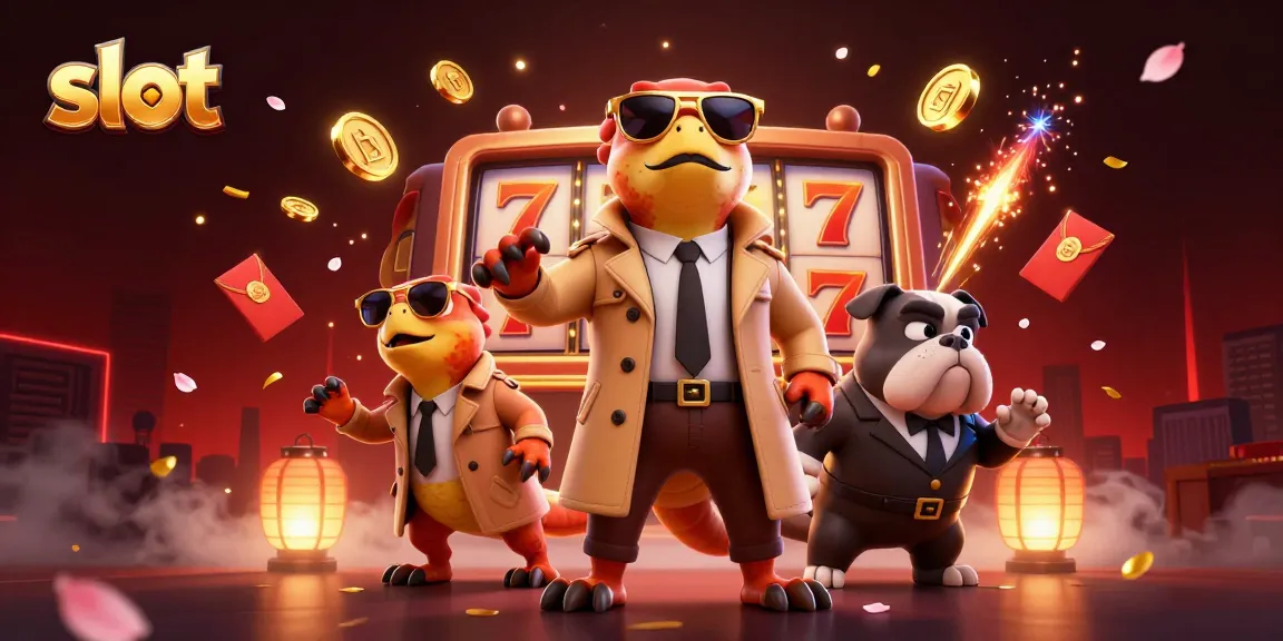 Engaging scene of three raptors in disguise trying to access a VIP lounge while surrounded by slot-themed elements.