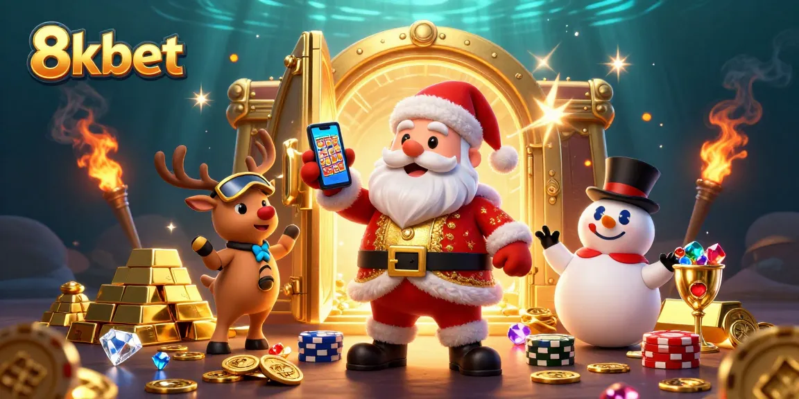 Experience thrilling jackpot slots with 8xbet as Santa and friends enjoy the casino fun!