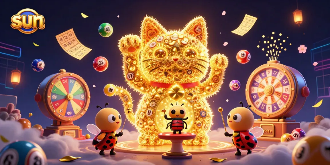 Engage in thrilling sun gaming with a vibrant lucky cat and dynamic casino elements.