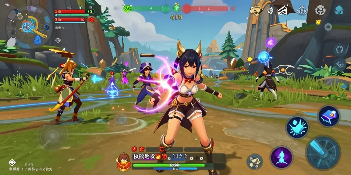 Engaging female hentai game character in a vibrant fantasy world, showcasing interactive gameplay.