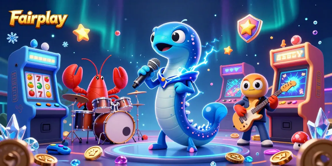 Fairplay electric eel DJing at an underwater casino surrounded by slots and dynamic game elements.