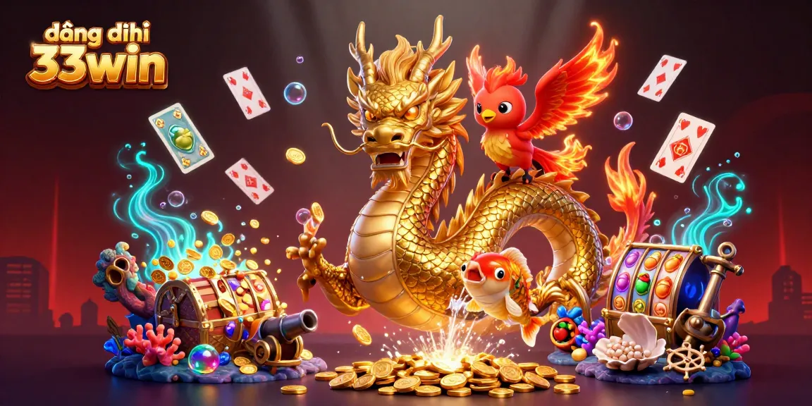 Win thrilling rewards by registering at 33win, featuring a vibrant 3D casino illustration.