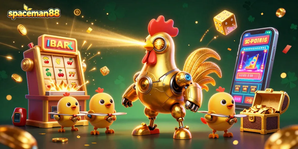 Win big with spaceman88 in this colorful, dynamic casino scene featuring exciting game elements and characters.